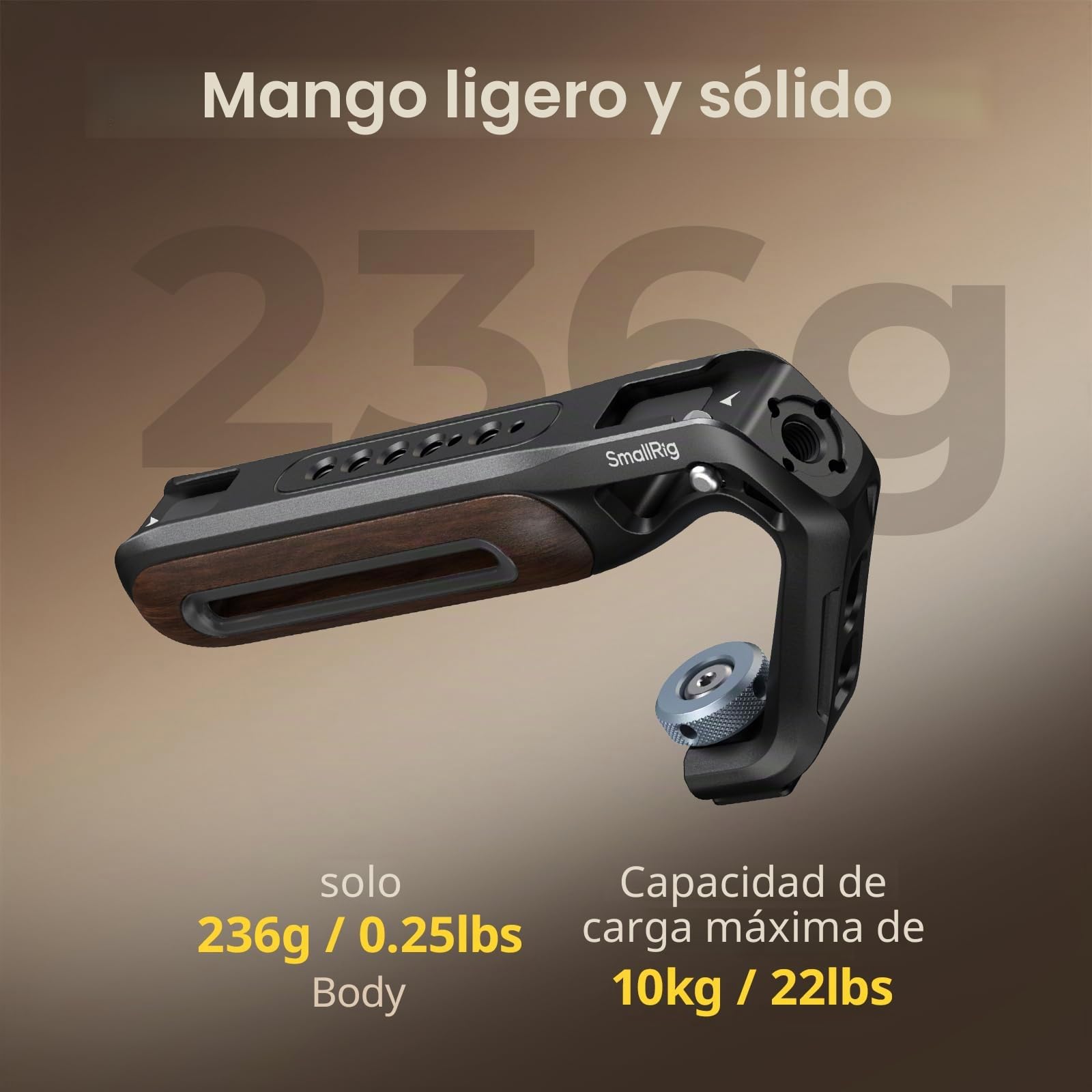 SmallRig Mango superior de madera con soporte de zapata fría, mango superior de madera ligero para jaula de cámara, capacidad de carga de hasta 10 kg, agujeros de localización de 3/8''-16 para ARRI y