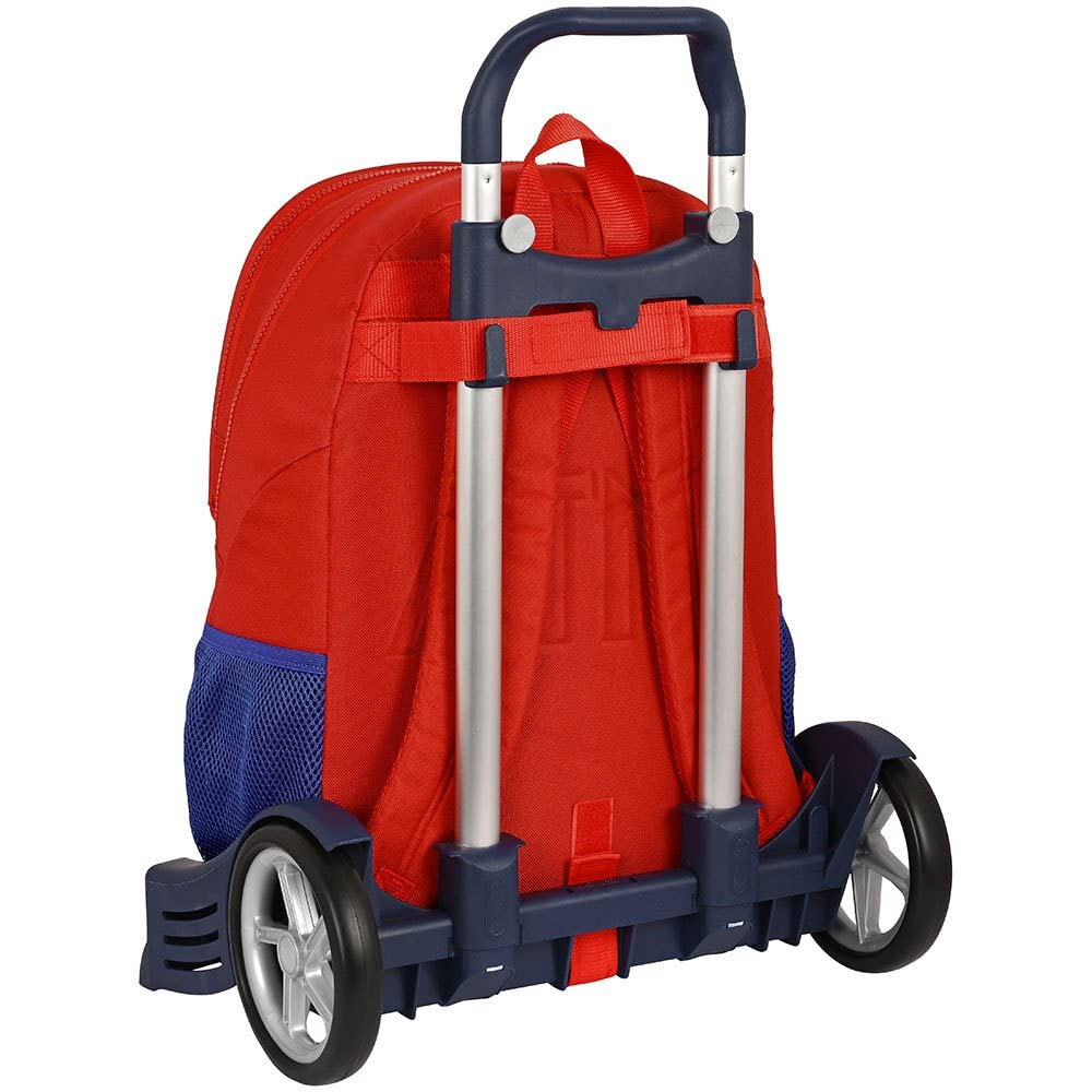 Safta, Mochila Espalda Ergonómica con Carro Evolution de Atlético de Madrid, 320x160x440 mm Unisex niños, Roja y azul marino, Estándar