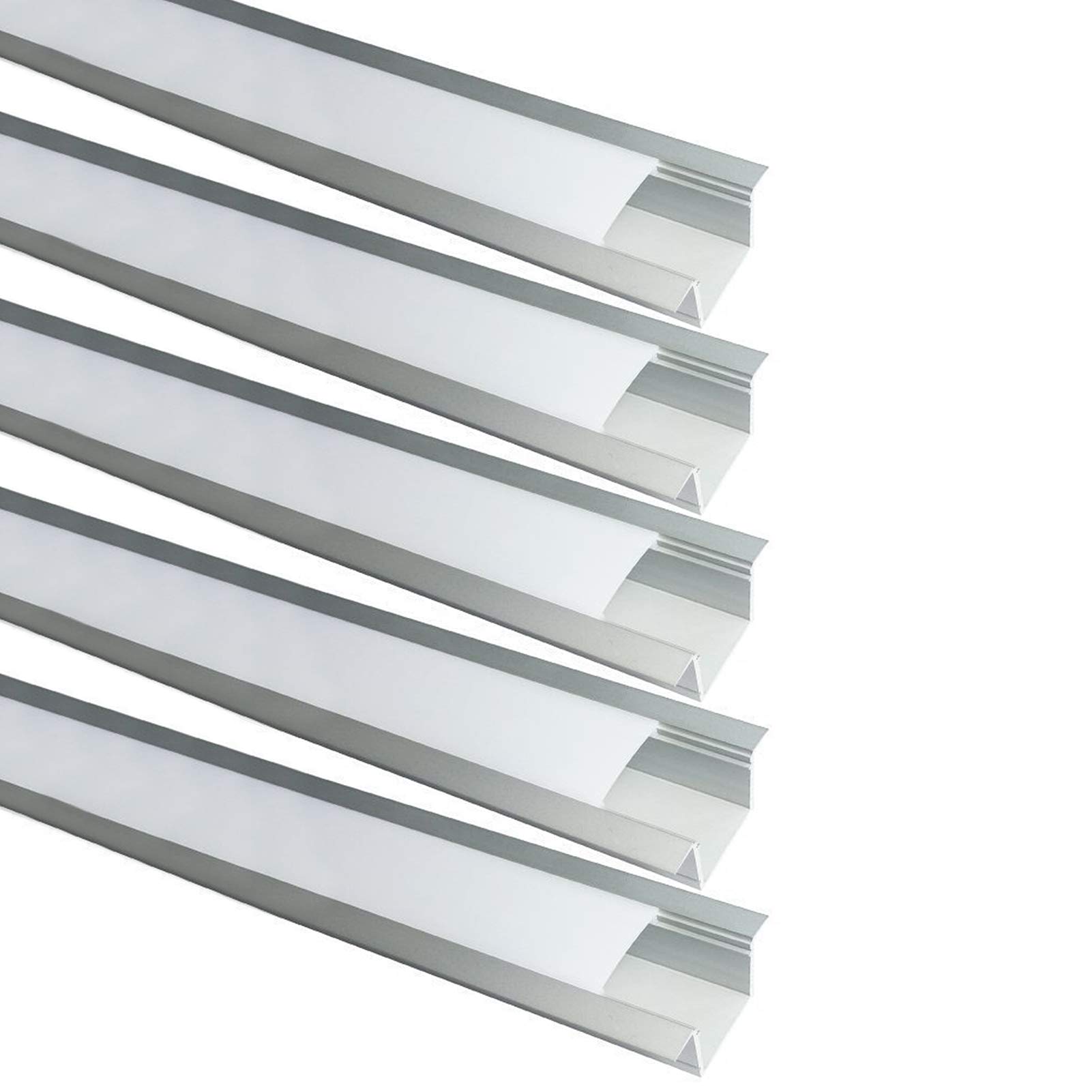 LightingWill Spot Free U Shape LED Aluminum Profile 5-Pack 3.3ft/1M 36x24mm Anodized Silver Track Internal Width 20mm with Cover End Caps Mounting Clips for Cabinet Kitchen LED Strip Lighting-U05S5