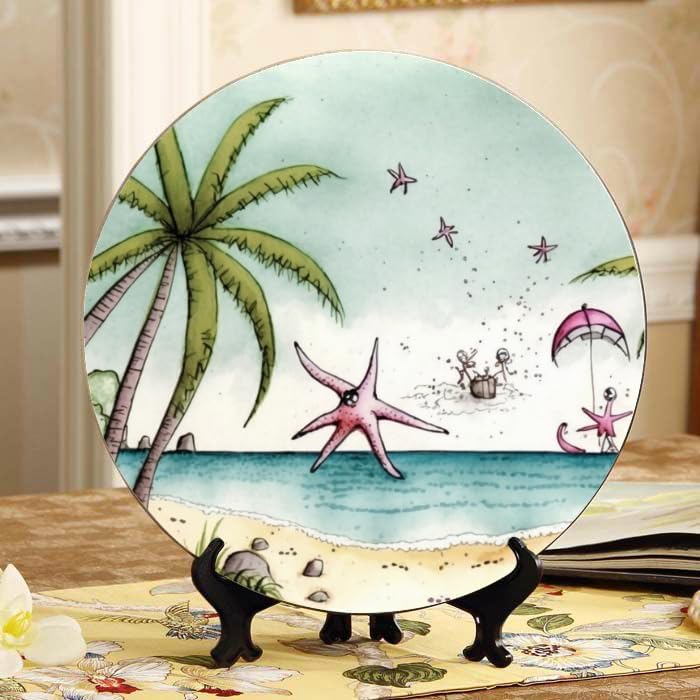 Botanical Garden 10-inch Ceramic Plate for Wall Display or Tabletop, with Stand & Hook DP-281630798