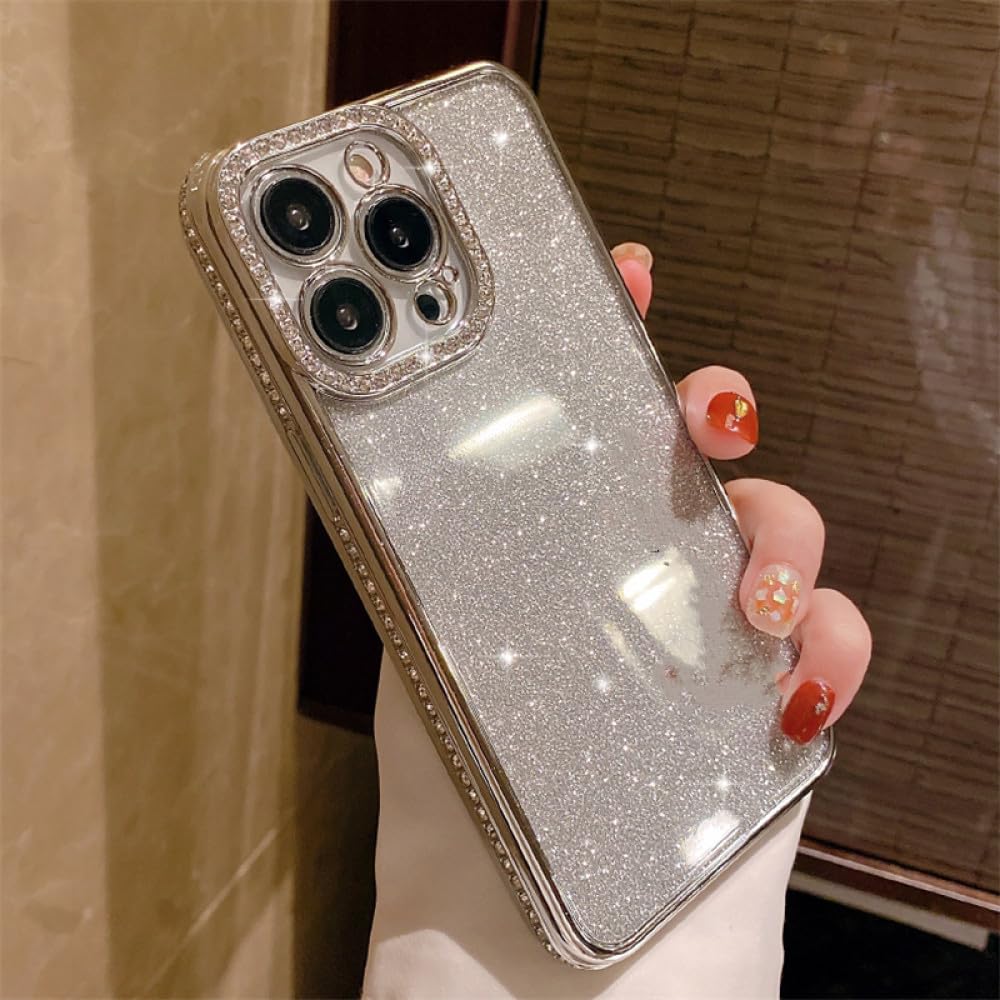 Coque paillettes iPhone 14 15 Pro couverture bling diamant argent Plus - 7