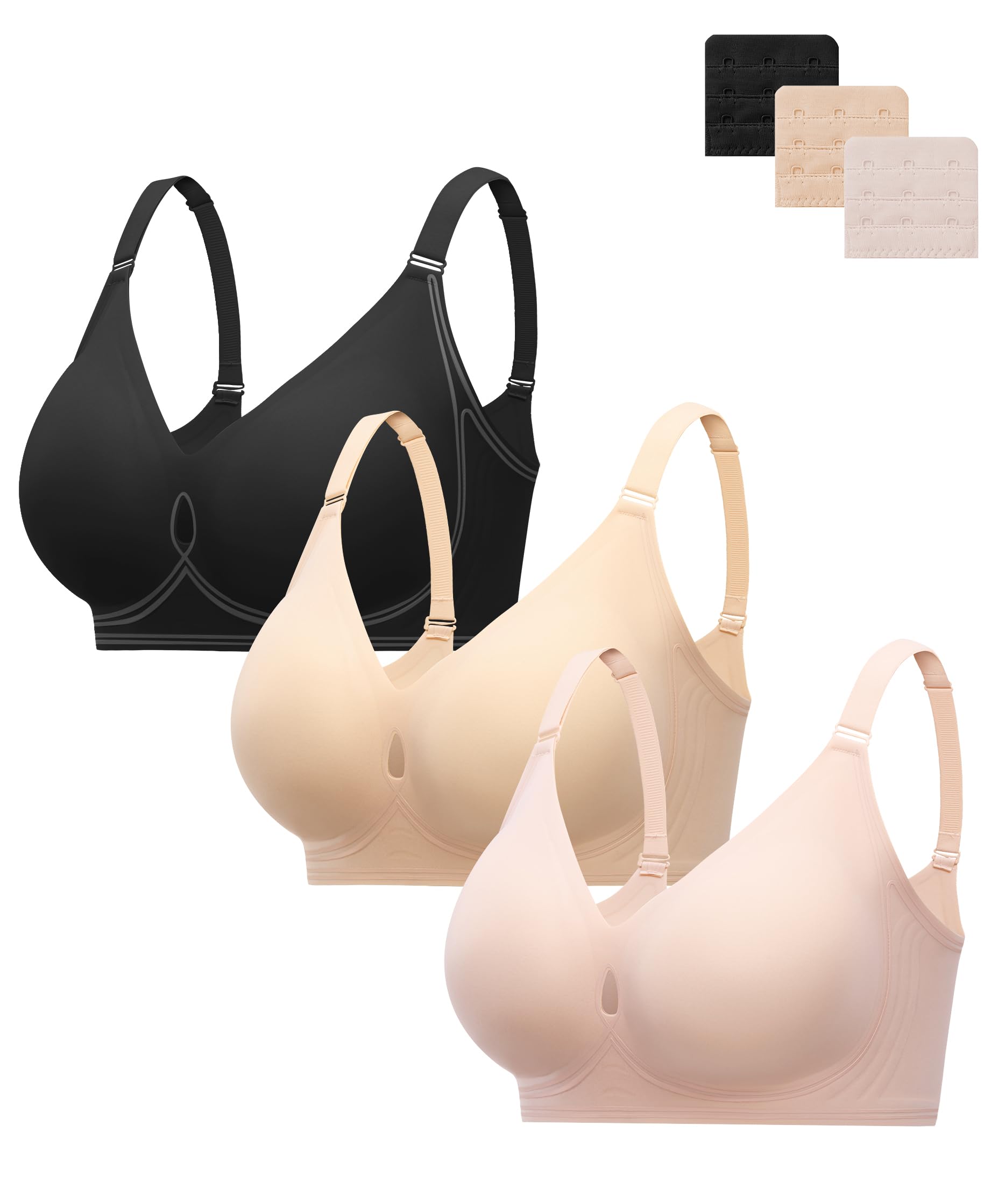 HBselect Wireless Jelly Bras for Women 3 Pack Supportive Push Up Bras