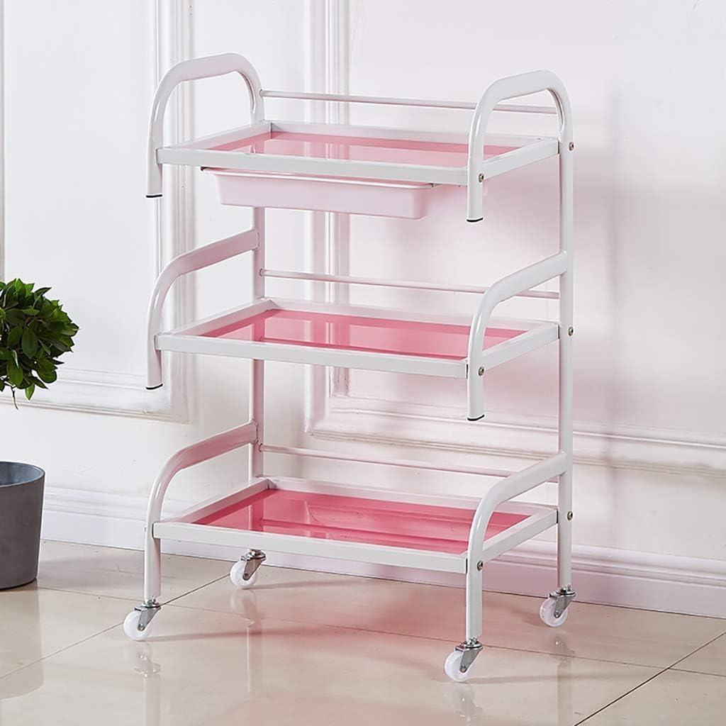SSDDLZEQ Mobile Salon Station, Salon Rolling Cart Metal Salon Cart 3-layer Storage Utility Cart With Casters Salon Trolley Cart For Beauty Spa Salon Cart(Powder)
