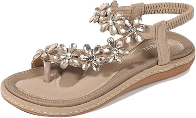 KSHUN Womens Sandals Summer Dressy Flat Sandals Casual Comfortable Beach Bohemian Sandal Flat Shoes