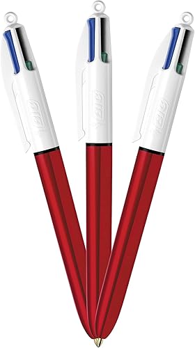 Miniatura 4 de BIC Bolígrafo Shine de 4 colores, barril rojo, punta media (0.039 pulgadas), tintas surtidas, 3 unidades