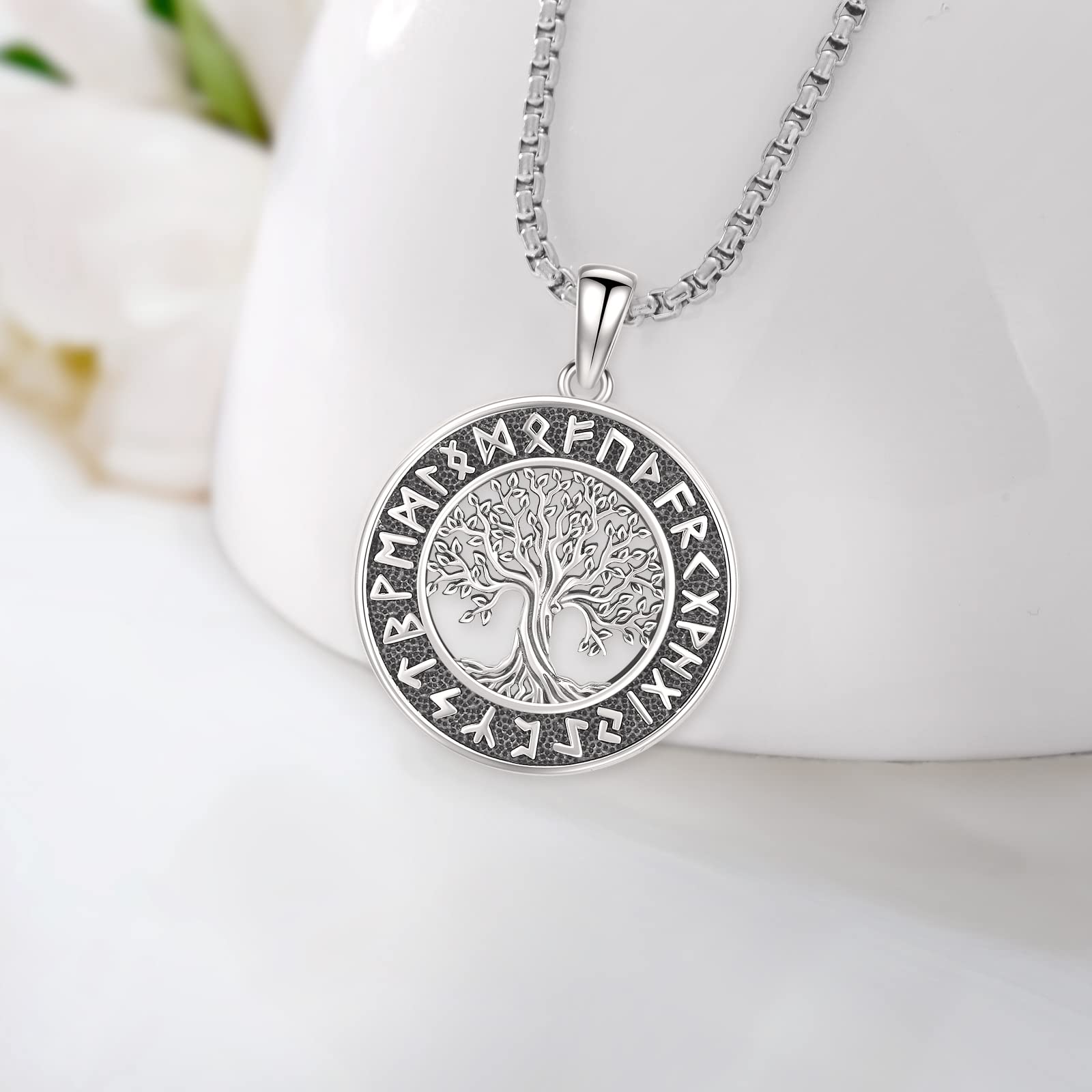 Eusense Wikinger Schmuck 925 Silber Viking Halskette Geschenke Amulett Nordische Mythologie Anhänger Geschenk für Herren Damen