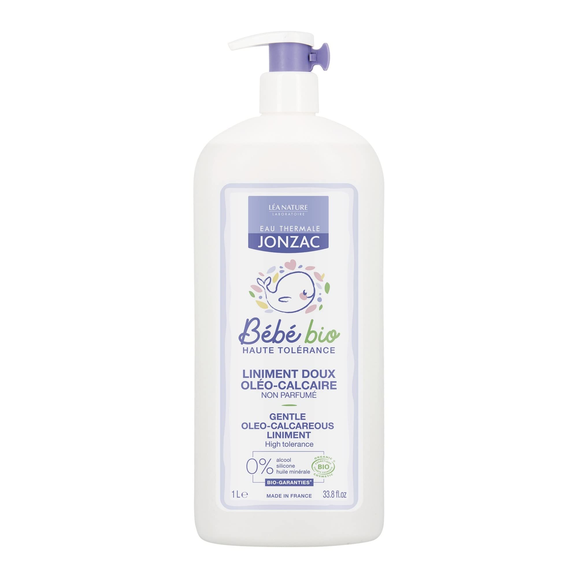 Eau Thermale Jonzac Diaper Change Special Formula Organic Cosmetic Baby Care Gentle Oleo-Calcareous Liniment, 1 Litre, Lot of 4