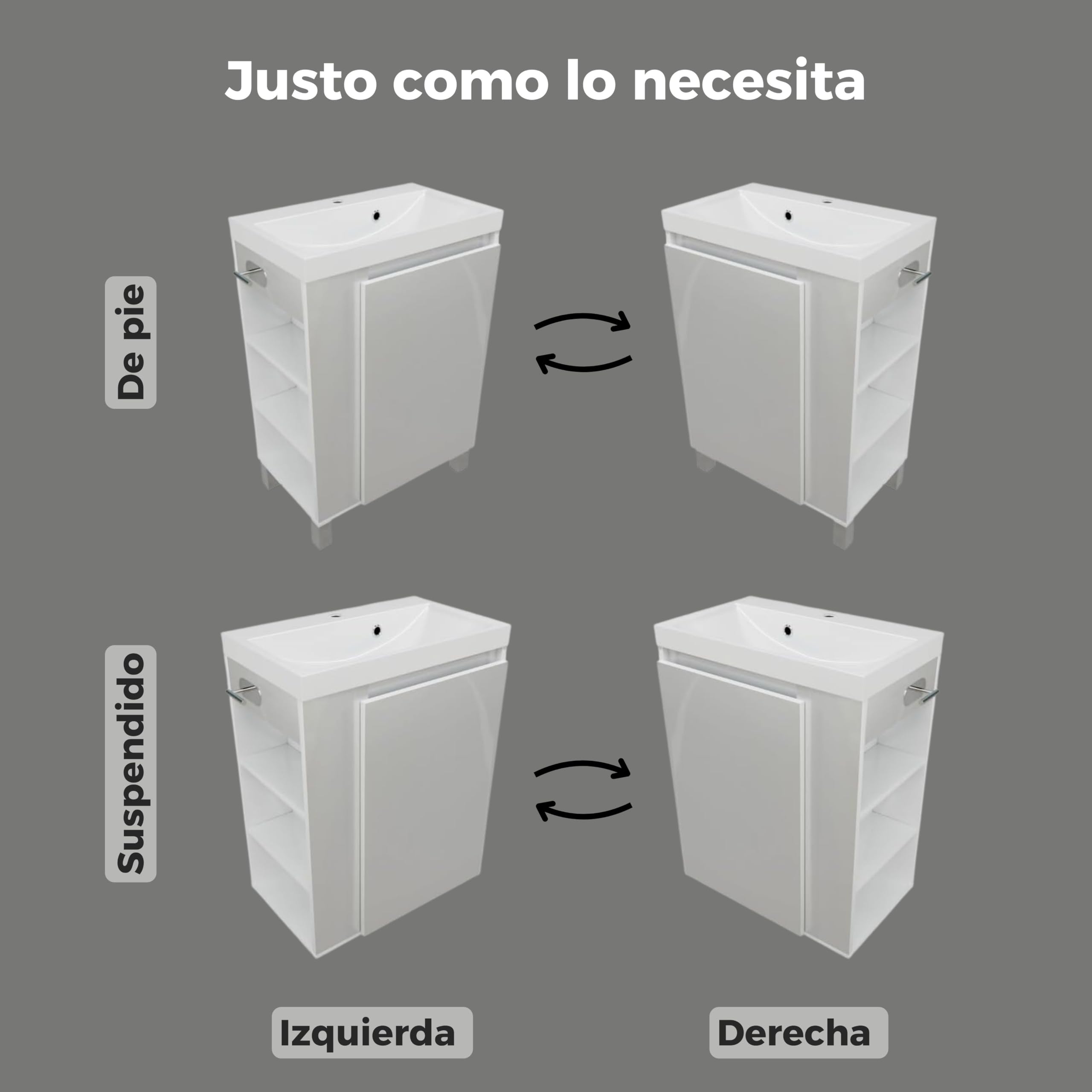 Lavabo con Armario Bajo SEVA, 46 cm de Ancho, Tocador de Pie O Colgante, Juego de Muebles de Baño para Baño, Armario Bajo Lavabo con Soporte para Papel Higiénico - Roble Lancelot