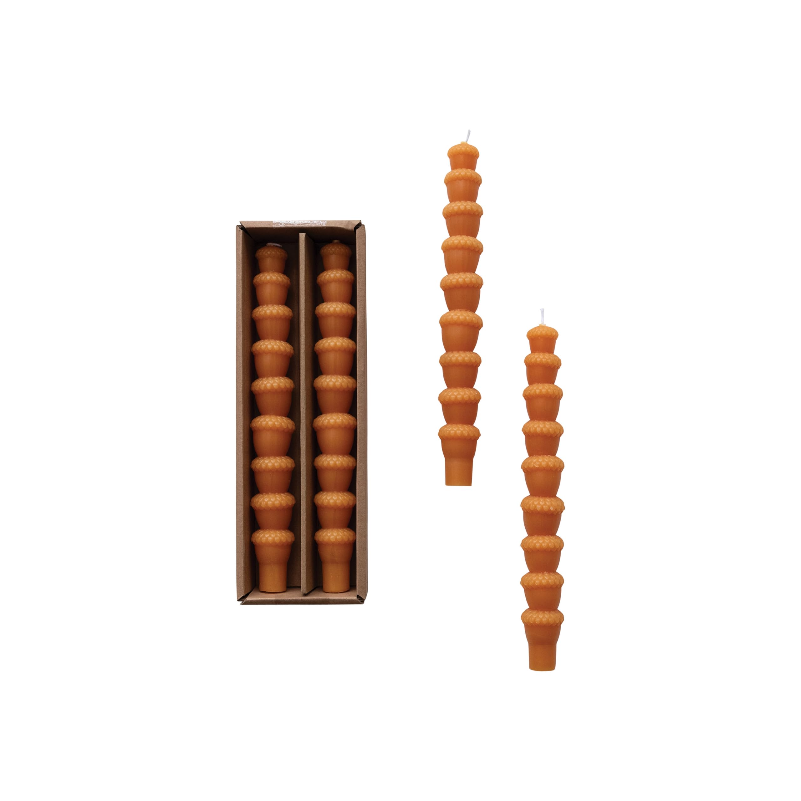 Creative Co-Op Unscented Acorn Shaped Taper Candles in Box, Orange, Set of 2