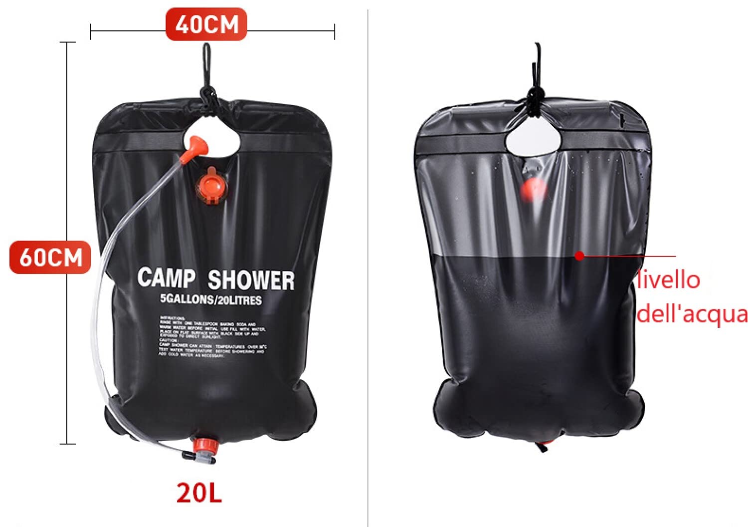 Produktbild von 20L Campingdusche Solardusche, Mobile Solardusche Camping Dusche Set, Outdoor Gartendusche Kinder Warmwasser, Tragbare Solar-Wassersack Für Garten