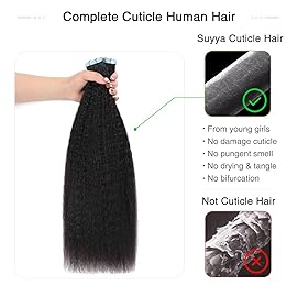 SUYYA Tape in Hair Extensions Human Hair Kinky Straight Tape in Extensions Natural Black 14 Inch Skin Weft 40g/Pack 20PCS Tape INS for Women (1B Natural Black)