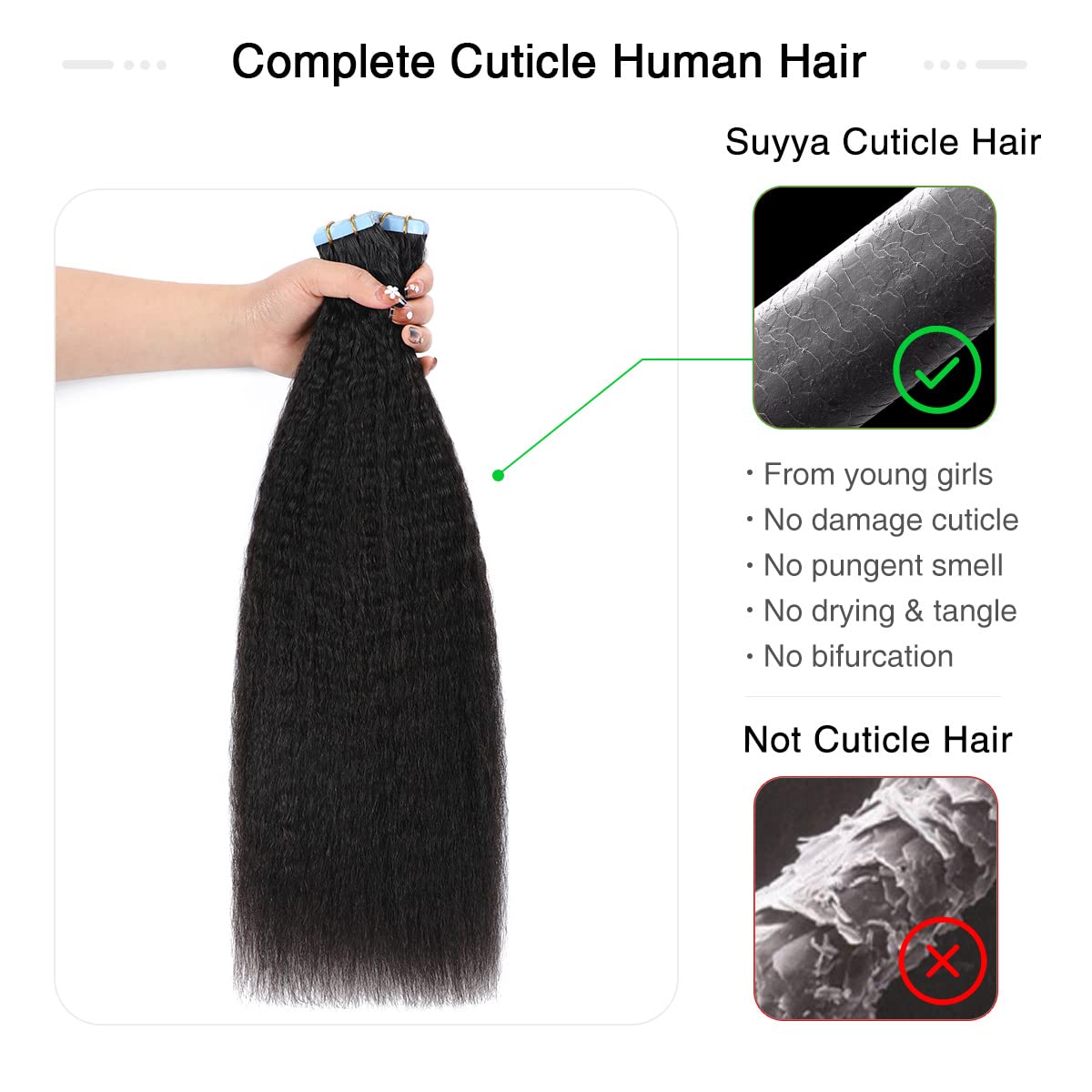 Amazon.com : SUYYA Tape in Hair Extensions Human Hair Kinky  display picture 3