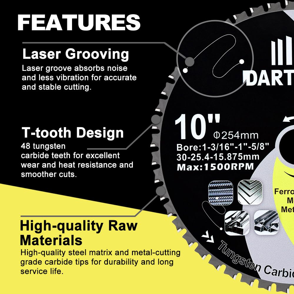 254mm TCT Sägeblätter, 50 Zähne Metalltrennscheibe Wolframkarbid bestückte Kreissäge für Eisen, Edelstahl, Nickel, Titan, Eisenmetalle und Stahlrohre