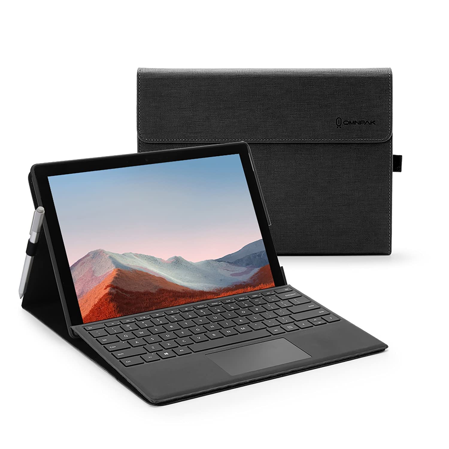 Omnpak Microsoft Surface Pro 7+/ Pro 7 / Surface Pro 6 / Surface Pro 5 2017 / Surface Pro 4 に対応ケース 表面内蔵保護カバー 多視角 スタンド 軽量 薄型 ペンホルダー付き PU スマート カバー
