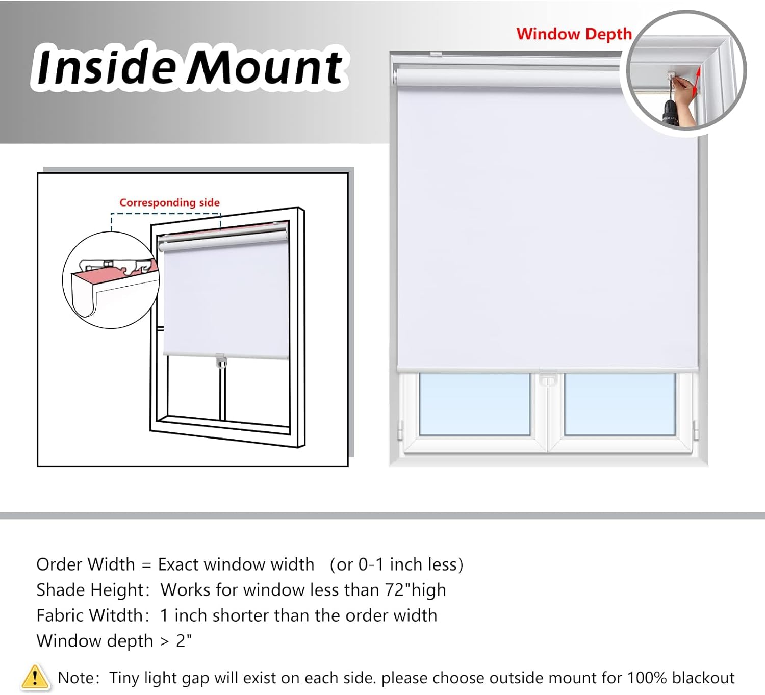 Roller Window Shades Blackout Blinds for Windows Cordless Bedroom Shade Room Darkening Shades Door Blinds with Thermal Insulated Easy to Install for Home，Office，Bathroom W20xL72 Pure White