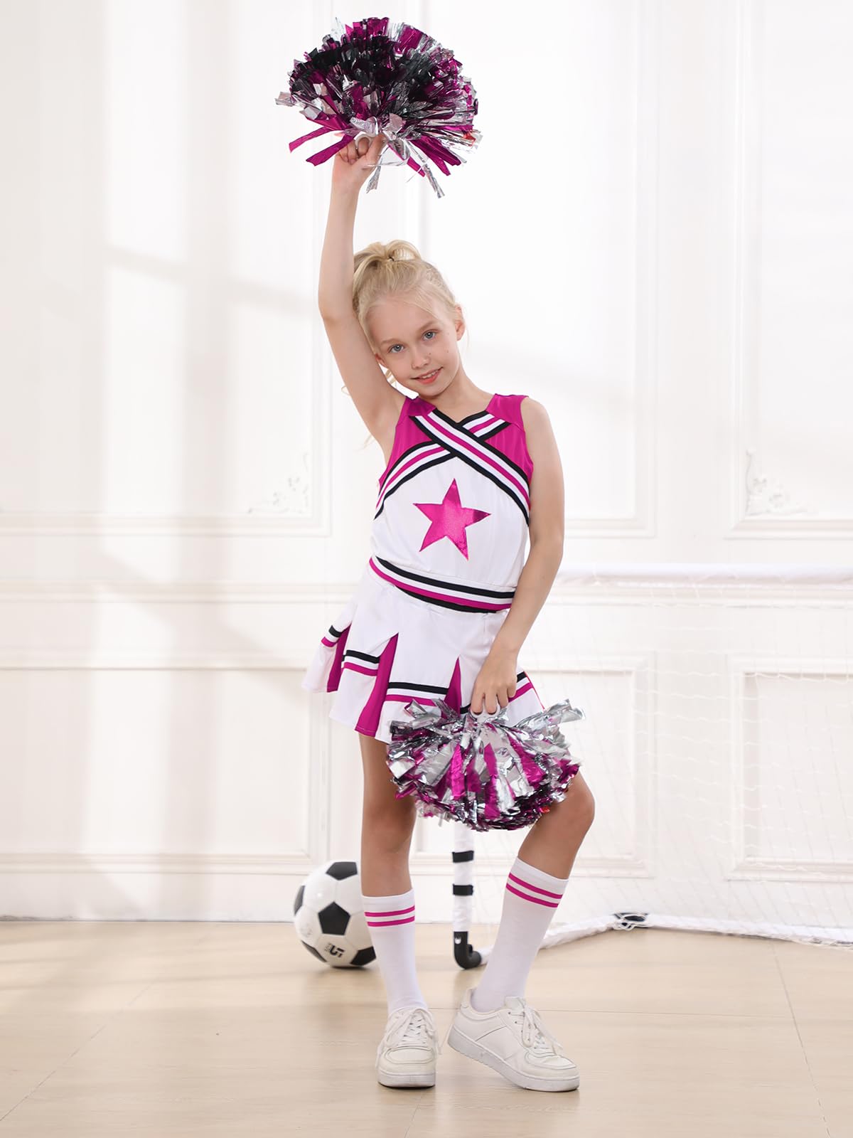LOLANTA Costume da Ragazza Cheerleader, Carnevale o Evento Sportivo Fancy Dress Up con l'abito di Pom Poms, 4-13 Anni