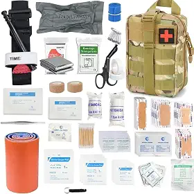 Kit de Primeiros Socorros Tático Militar, 156 Peças, Bolsa MOLLE com Torniquete, Kit de Emergência para Camping e Aventuras
