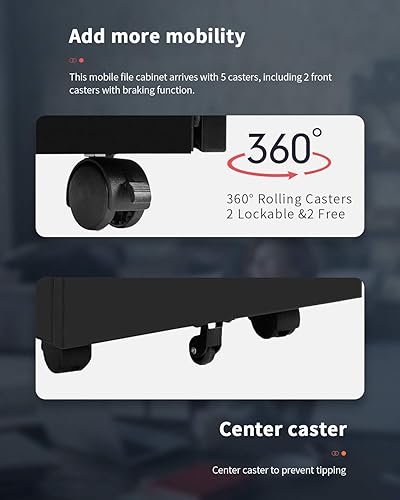 Miniatura 6 de Gabinete de archivo de metal con 3 cajones Gabinete de archivo móvil con ruedas Gabinete de oficina móvil sobre ruedas para tamaño A4 Cartas de