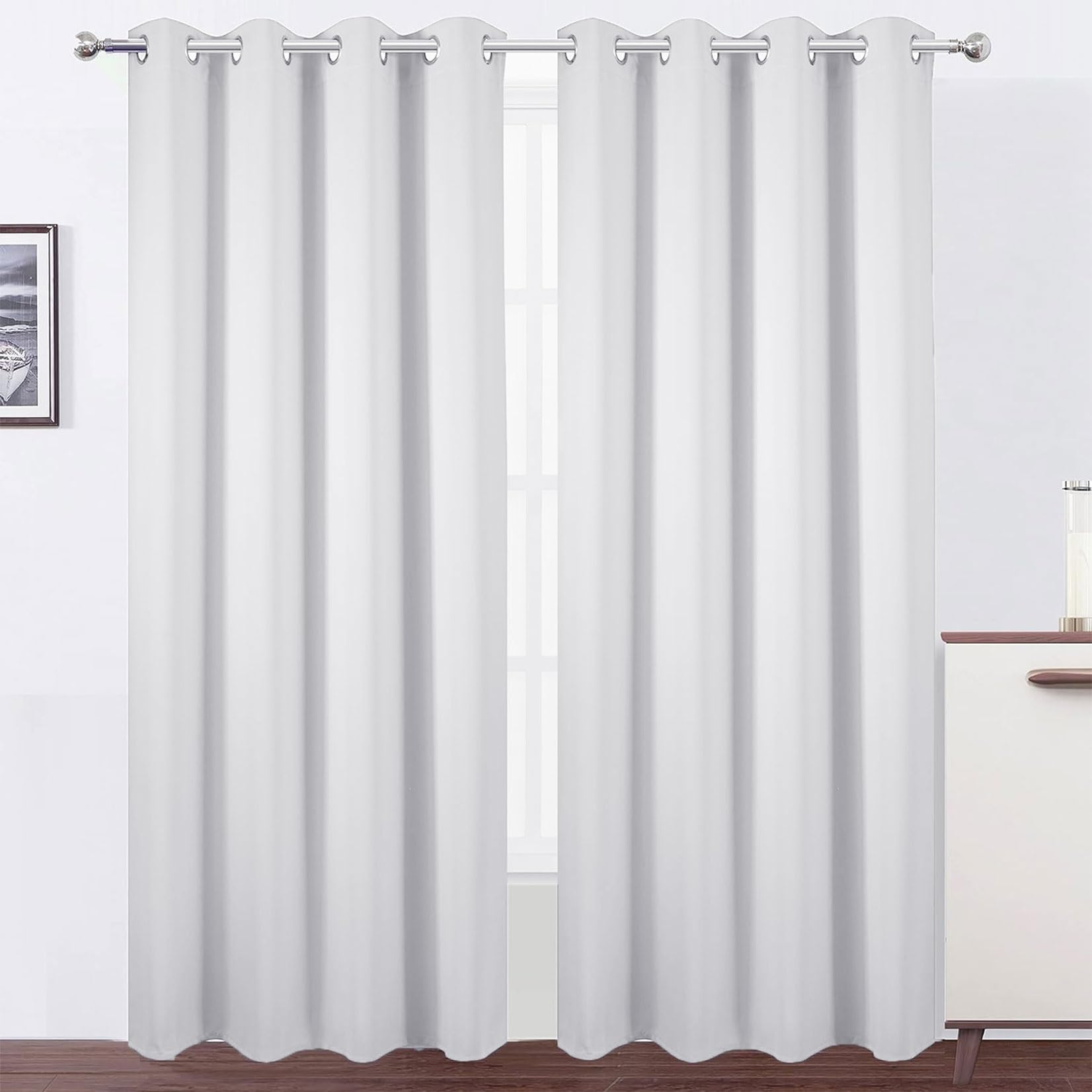 Cortinas Salon Moderno 240 x 300 cm Protección UV y Sol Cortinas Blackout, Ventana de Cocina con Ojales, 2 Piezas Cortinas para Sala Cuarto Dormitorio, Blanco