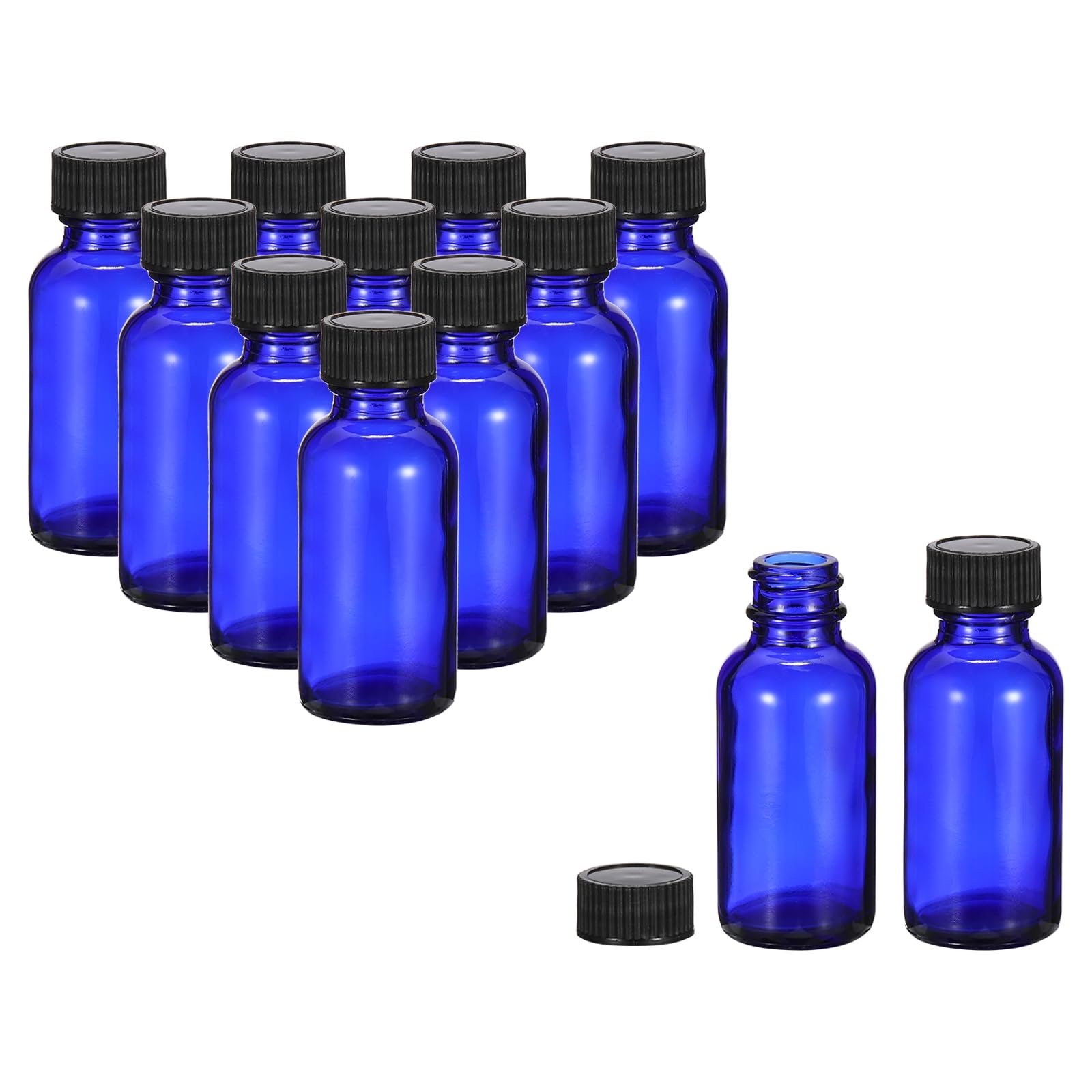PATIKIL 1oz(30ml) Flaconi Vetro Modello, 12Pezzi Flaconi Rotondi con Tappo Nero a Cono Polimerico per Liquidi Reagenti, Oli Essenziali, Profumo, Blu