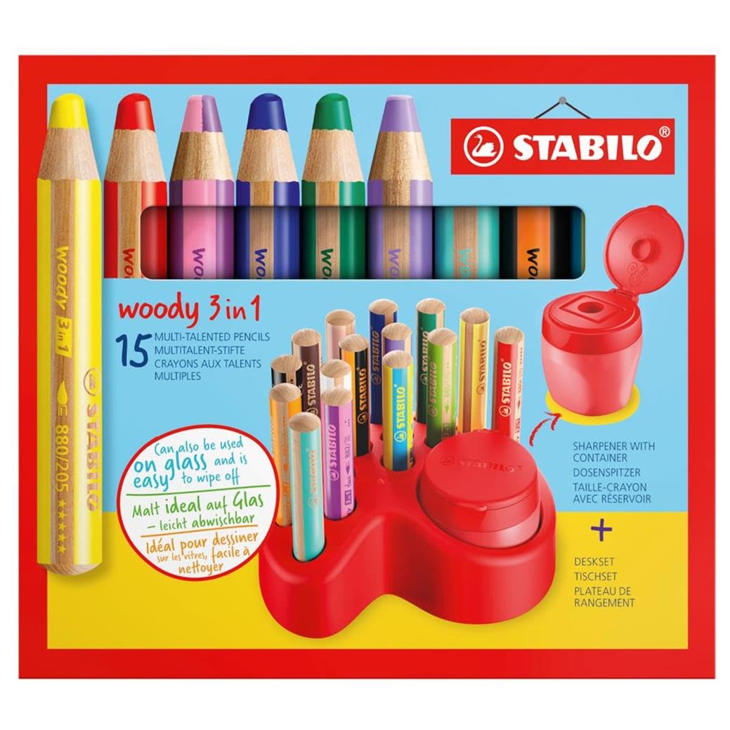 STABILO Set mit 2 x 15 Multitalent-Bleistiften, 3-in-1, 1 Spitzer und 1 Ablagefach