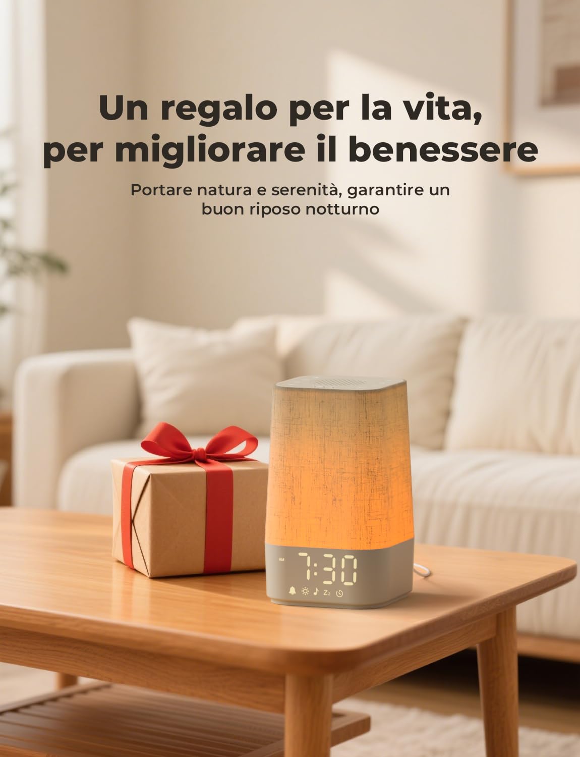 LIORQUE Sveglia Luminosa, Lampada da Comodino con Sveglia, Simulazione dell'alba, 13 Livelli di Luminosità, 10 Tracce di Rumore Bianco e 20 Melodie Della Natura, Funzione Sveglia e Snooze