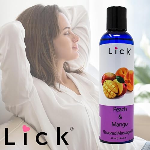 Miniatura 4 de Aceite de masaje con sabor a duraznos y mango con vitamina E, aceite de masaje corporal comestible vegano para mujeres y hombres con aceite de