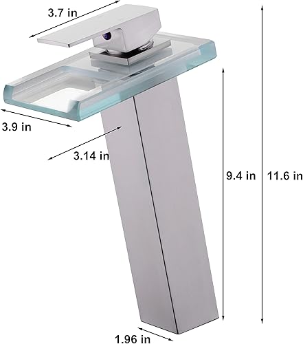 Miniatura 6 de Grifo LED para lavabo de baño, grifo de fregadero de recipiente alto, cascada de una sola manija, 1 agujero y 2 líneas de suministro de agua, grifo