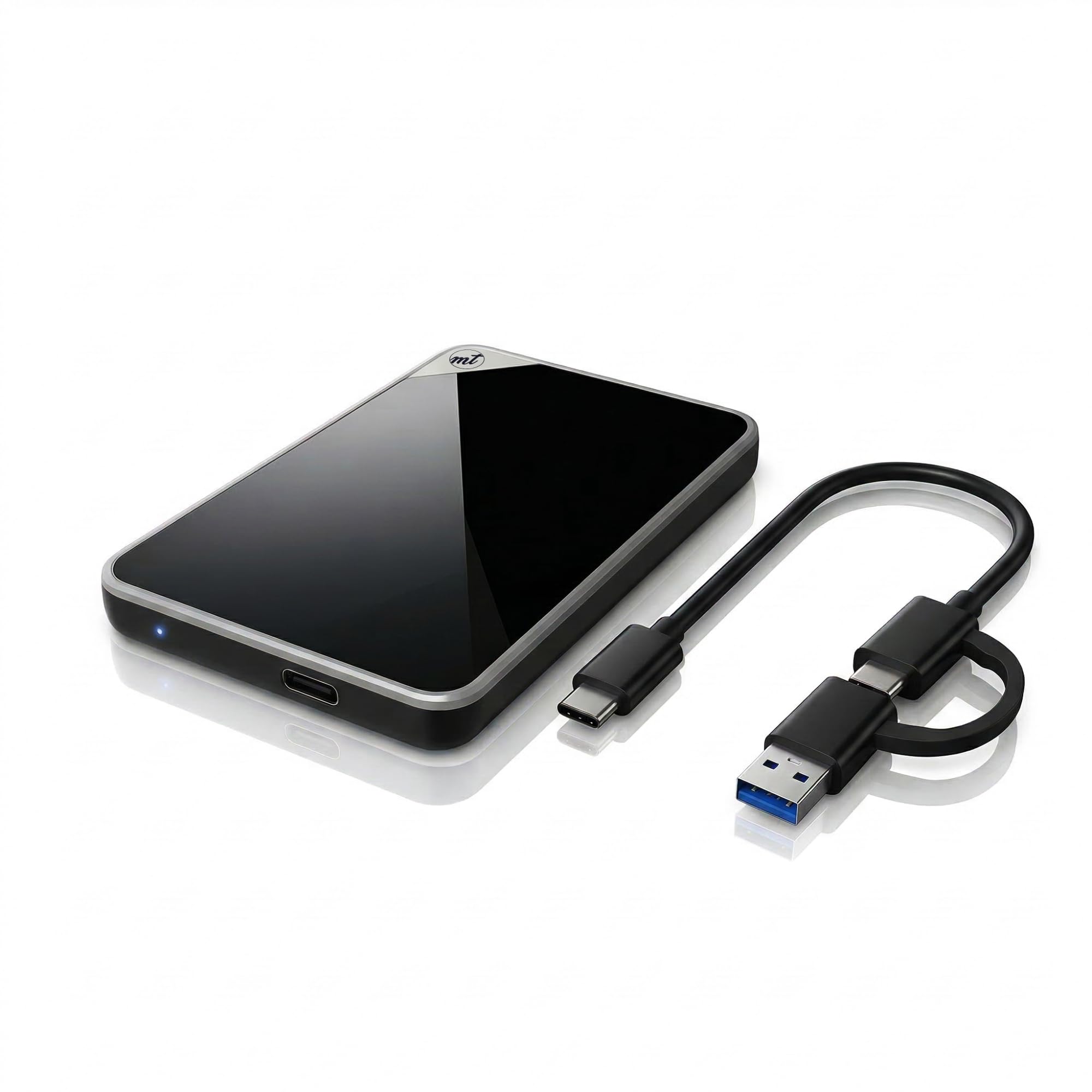 ModusTech Disco rigido esterno portatile in acrilico da 500 GB, USB-C/USB 3.1, con finitura a specchio, UASP, compatibile con PC, Mac, laptop, PS4, Xbox, iPhone, Smart TV (nero)