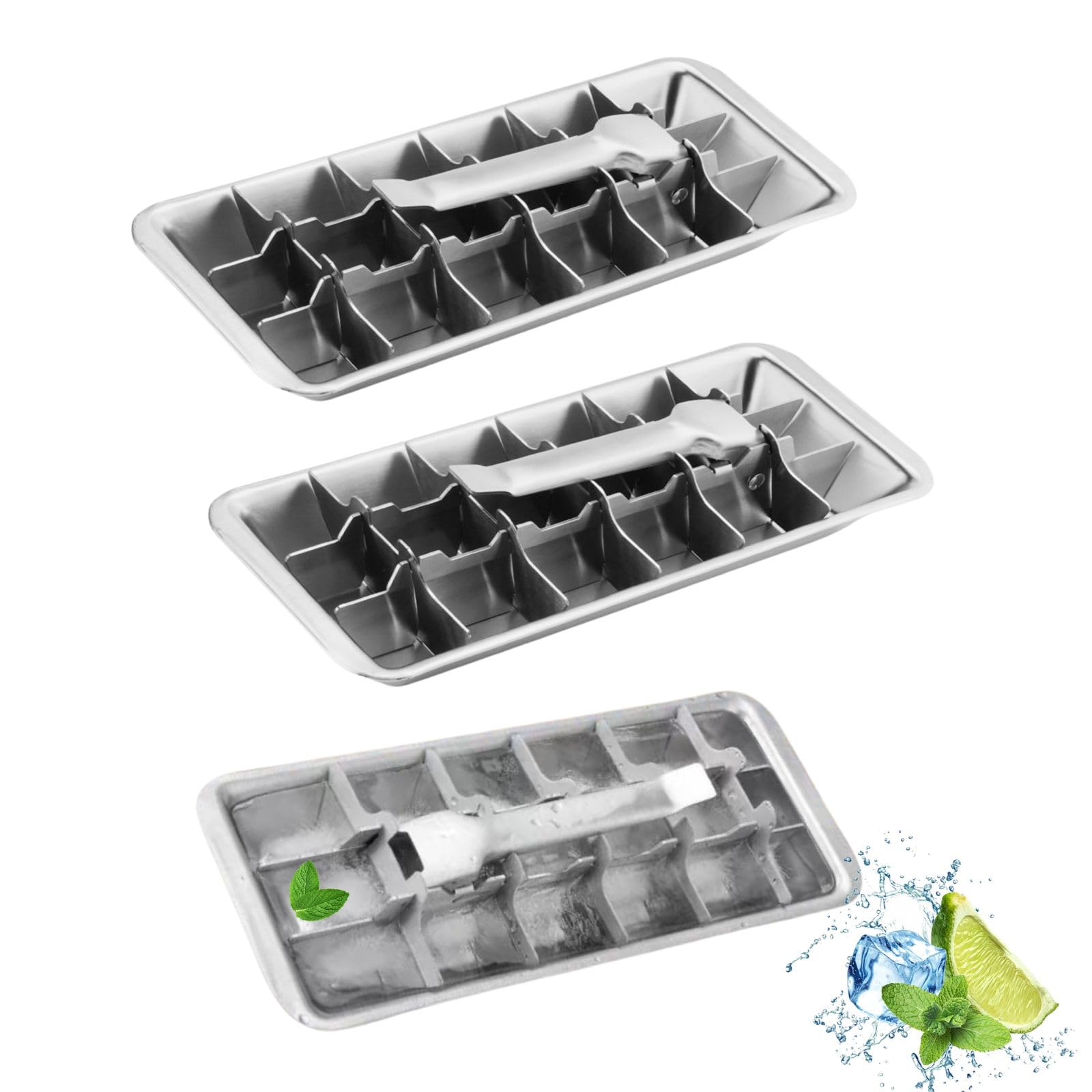 3 Pack Stainless Steel Ice Cube Trays, 18 Slot Ice Tray with Easy Release Handle Detachable Ice Trays for Easily Making Various Ice Cubes and Frozen Foods 10.9x4.4x2.2 inches