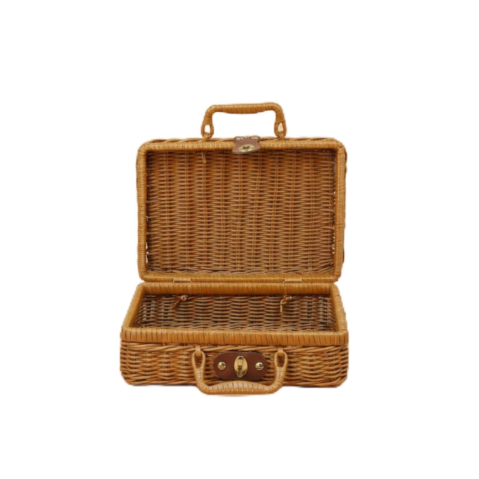 PEXORVA® Handmade Rattan Suitcase Portable Handle Wicker Suitcase Box Decorative Woven Hand-Carry Trunk Retro Design for Gift Giving, Room Decor, M-image-43