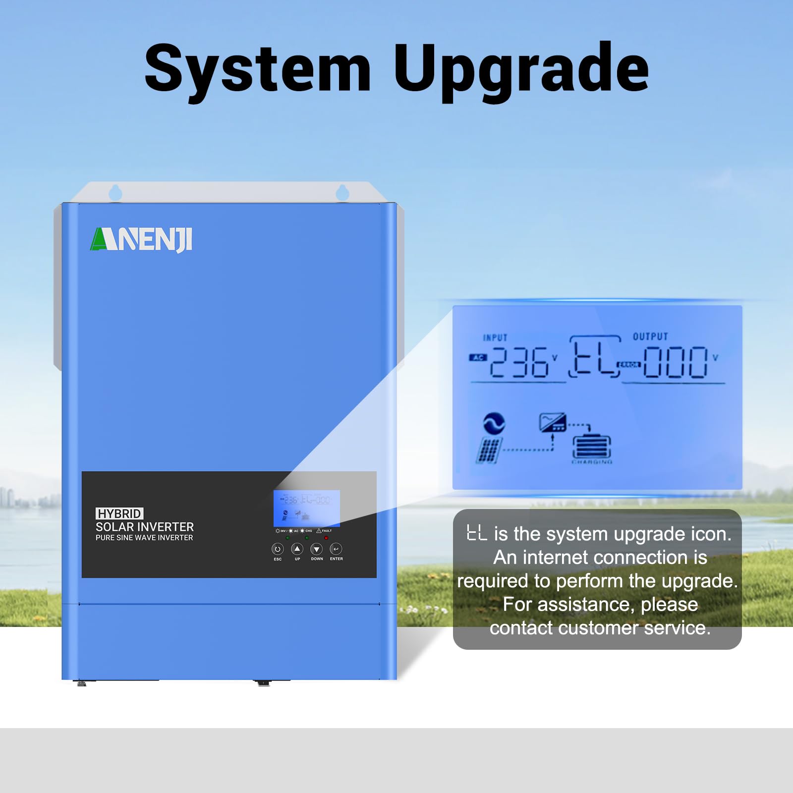 6200W Hybrid Wechselrichter 48V DC zu 230V AC mit 120A MPPT Solar Laderegler, Max PV-Eingangsleistung 6200W für 48V Blei-Säure- und Lithium-Batterien