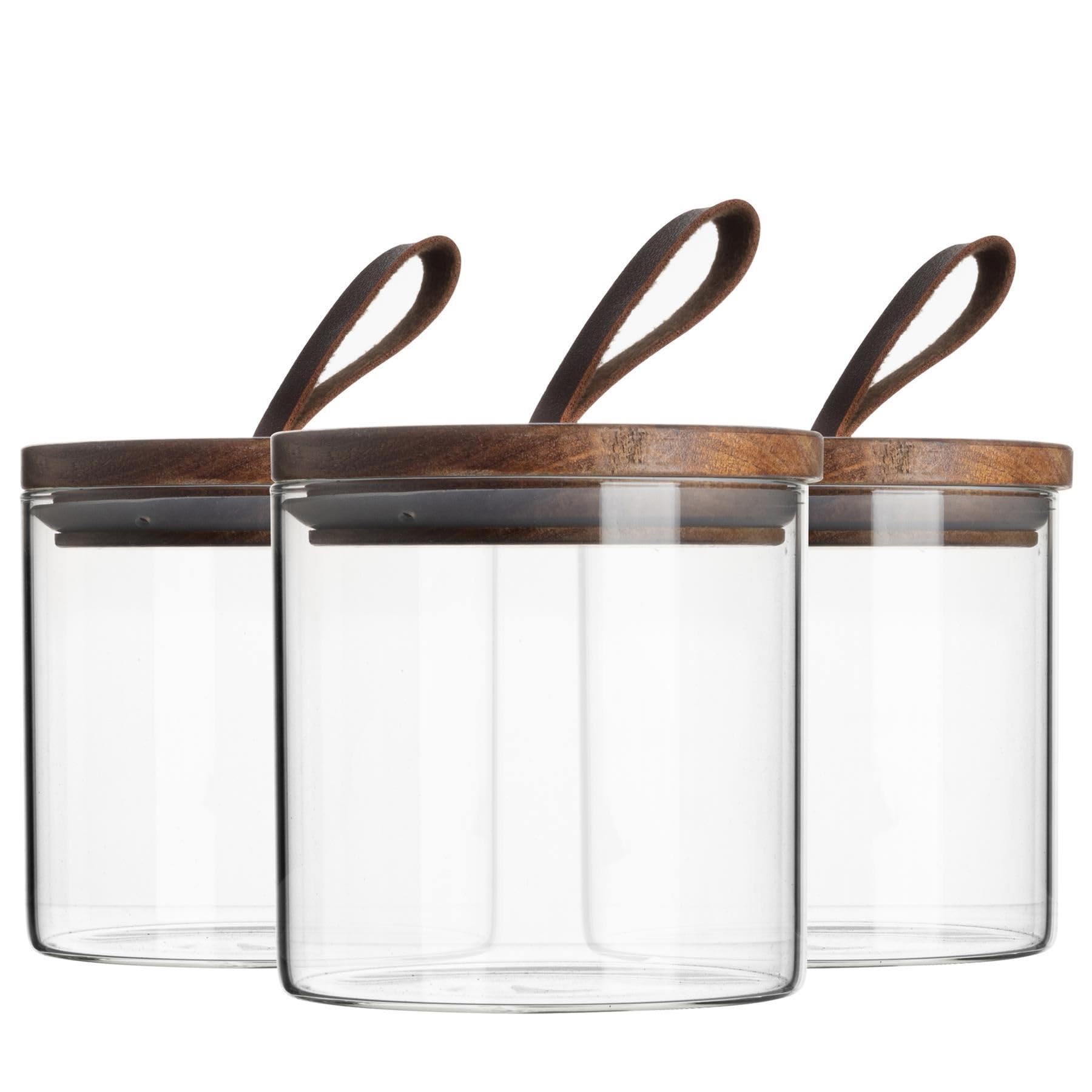 Argon Tableware Scandi Storage Jars with Leather Loop Lids - 550ml - 6 Pack - Modern Round Organisation Container Glass Jar for Kitchens, Pantry, Bathrooms, Utility Rooms — image 1