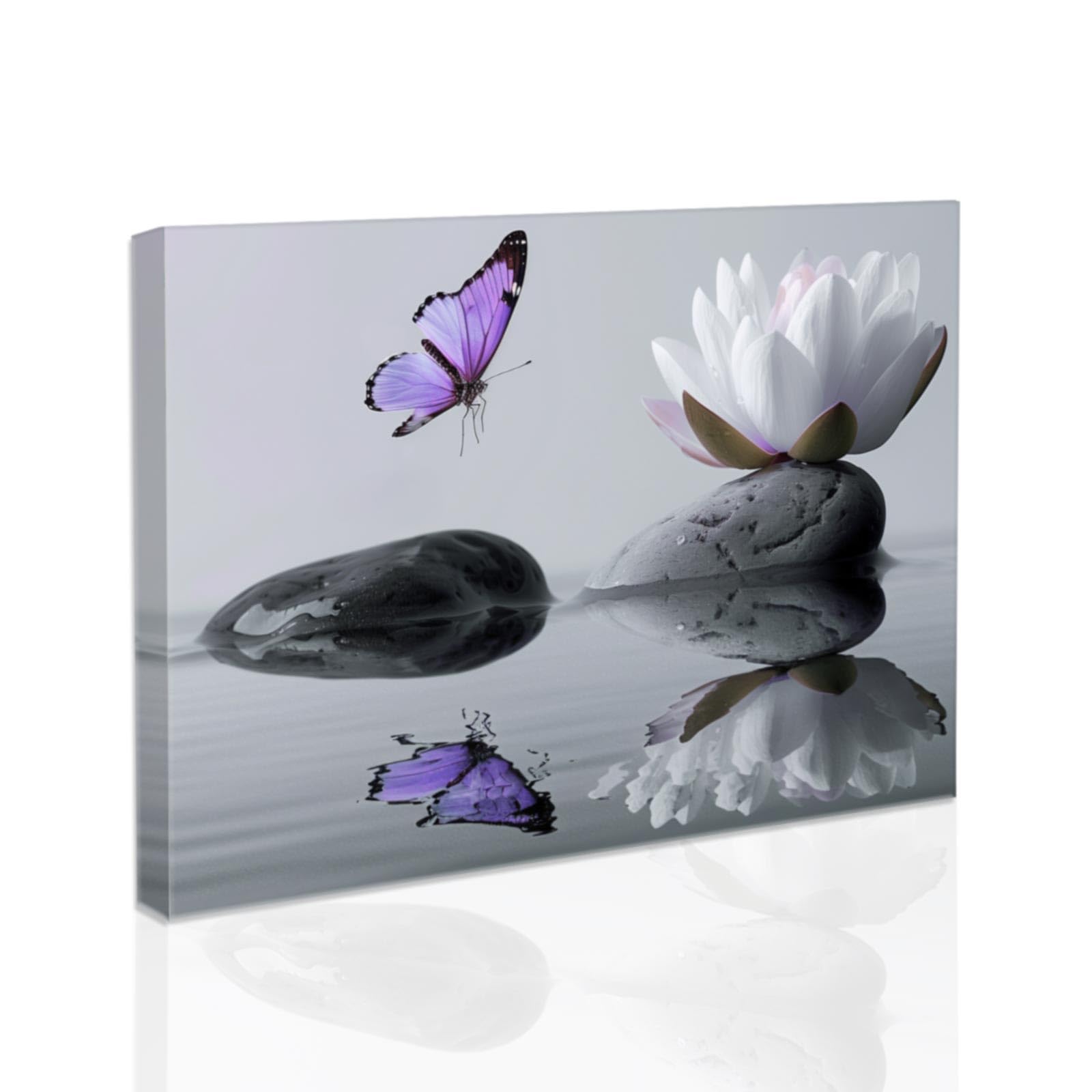 SWQYLB Zen Bathroom Wall Art Black and White Grey Spa Painting Lotus Flower Pictures Stone Floral Canvas Prints Meditation Yoga Room Office Decor