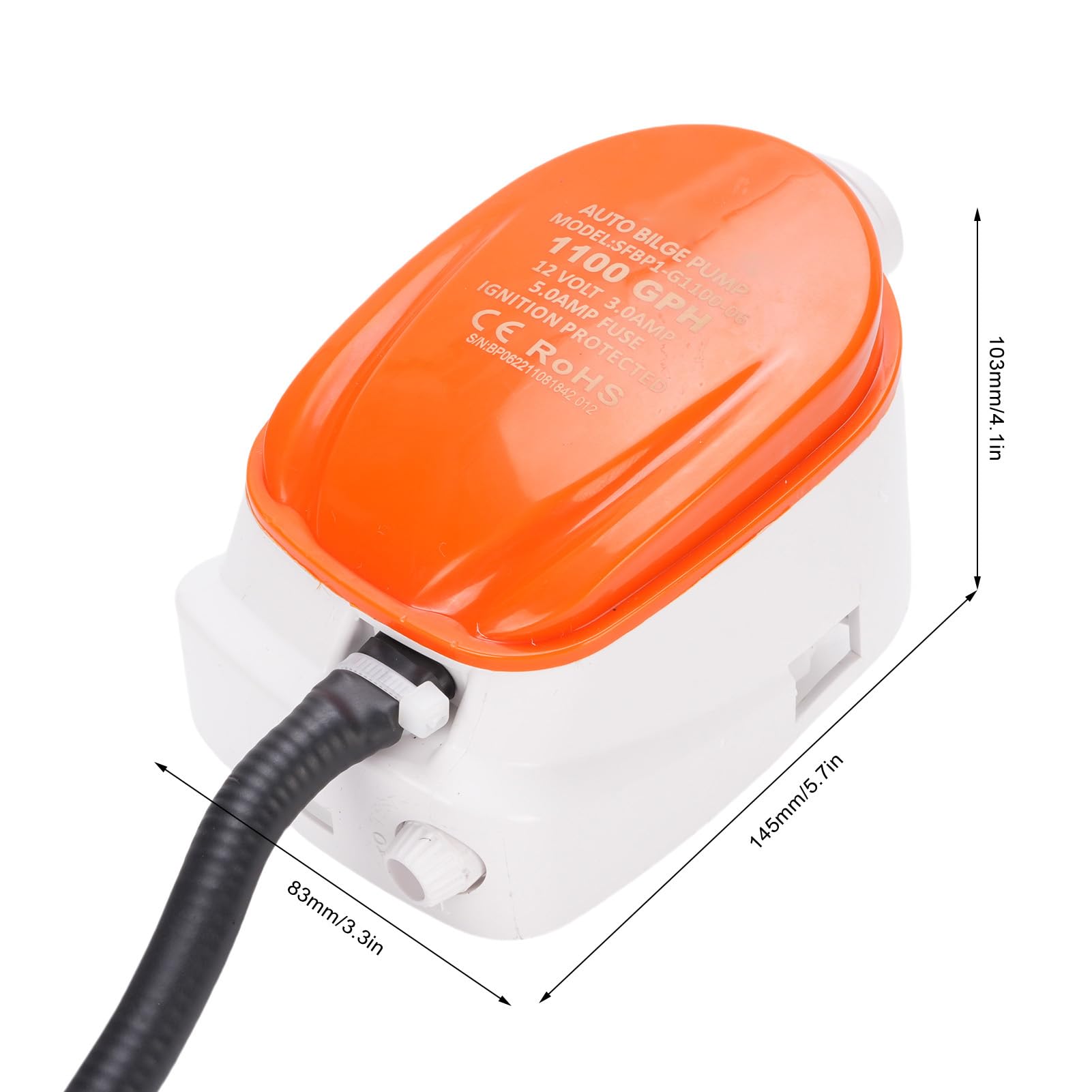 Boat Bilge Water Pumps, 1100GPH Electric Built in Float Switch Drain Auto Start Stop 12V for Motorboat Yacht