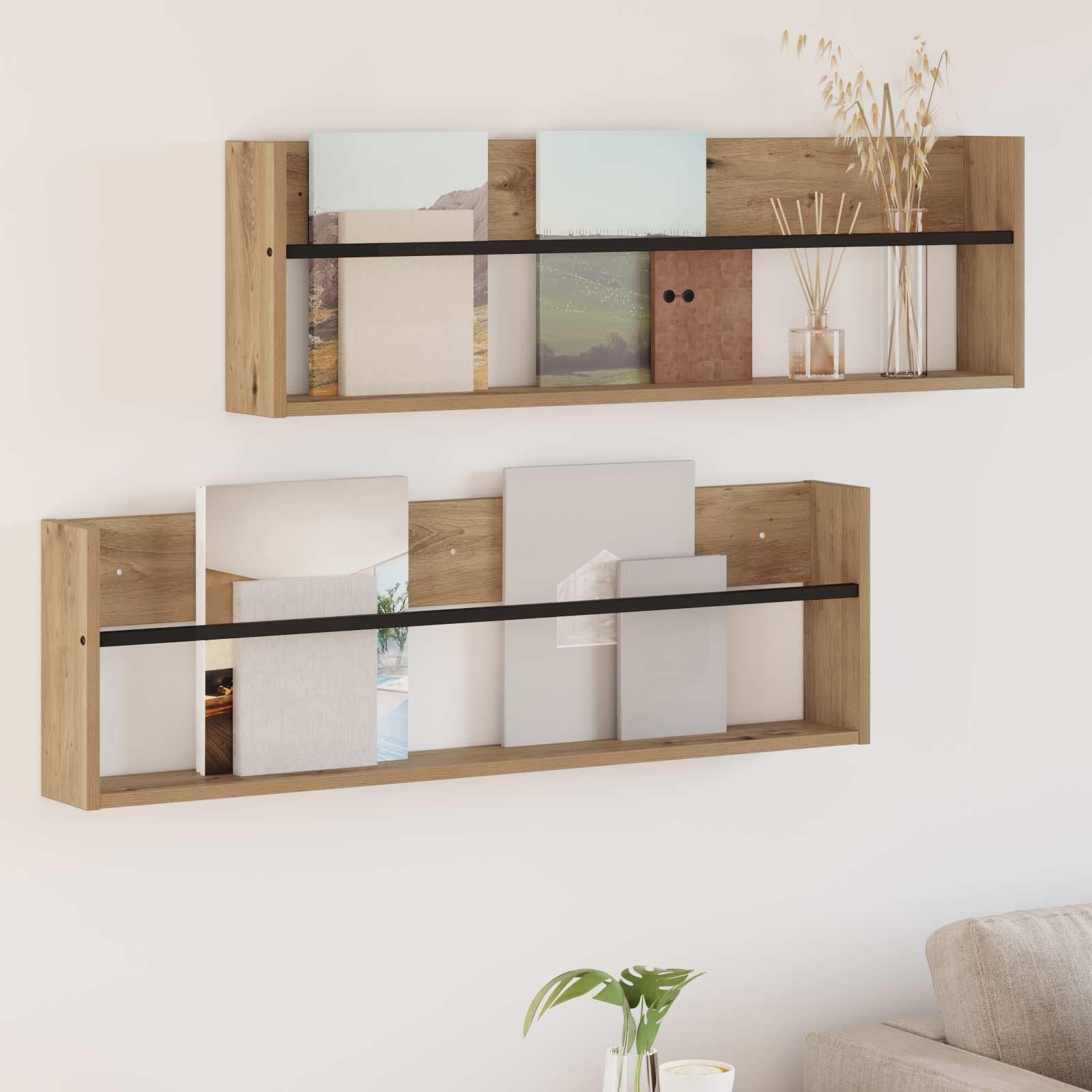 Makastle Zeitschriftenregal Holzwerkstoff Artisan-Eiche 100 x 12 x 30 cm 2er-Set