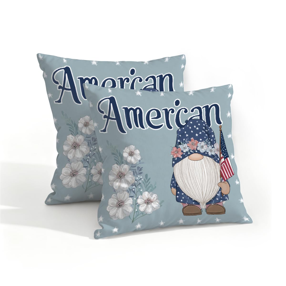 Outdoor Pillow Covers Waterproof Pillowcases 16x16in Set of 2 250th American Gnome Floral Decorative Throw Cushion Case for Couch Sofa Garden Patio Furniture
