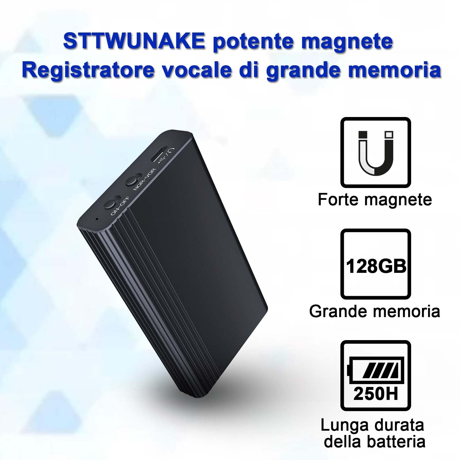 128G Dittafono magnetico integrato, mini 2000 ore, registrazione continua per 12 giorni, registratore digitale, registratore vocale STTWUNAKE