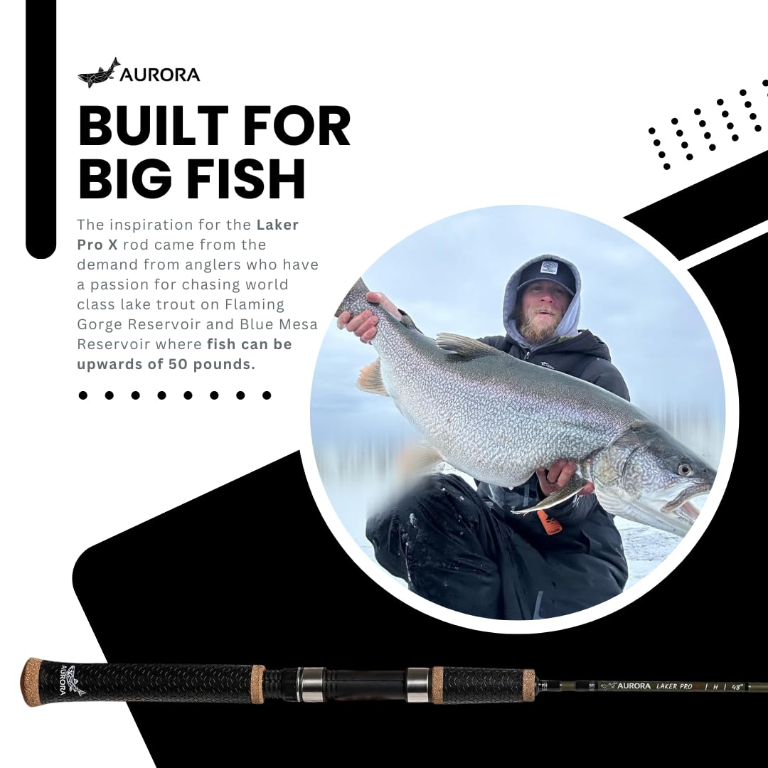 Aurora Fishing Gear Laker Pro X Ice Fishing Rod - Heavy Spinning Rod for Lake Trout