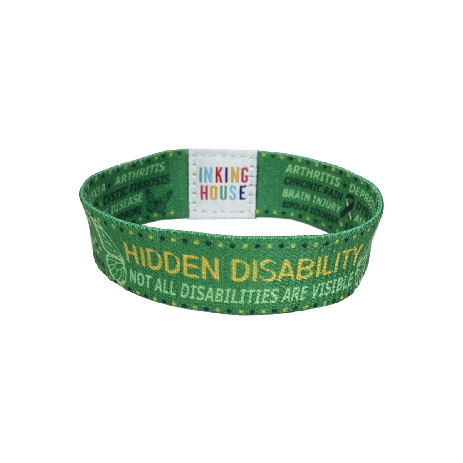 Hidden Disability patient elastic Wrist band wristband Key tag Set butterfly, GREEN, 19 CM X 2 CM - Image 3