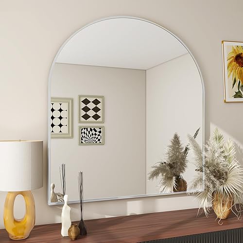Miniatura 7 de BEAUTYPEAK Espejo de pared con arco de 16 x 24 pulgadas, espejo de pared negro con marco de metal para dormitorio, entrada, sala de estar