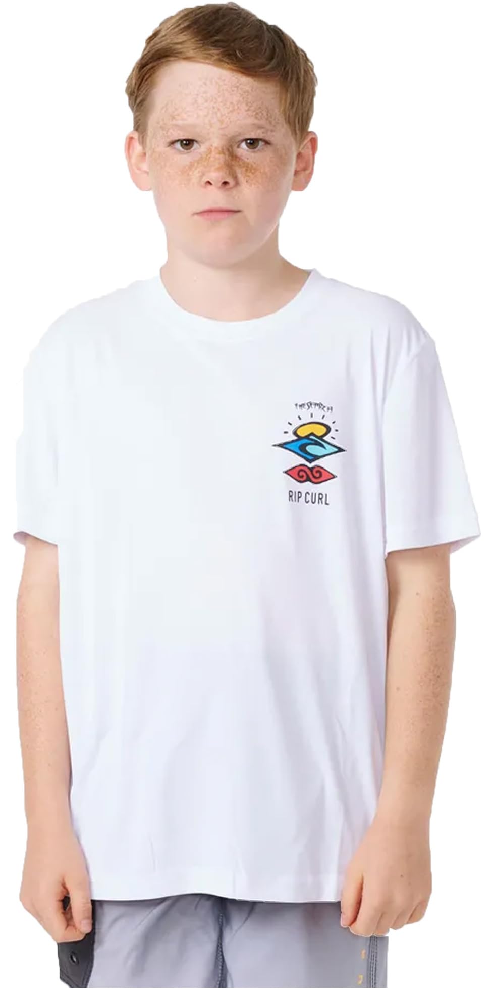 RIP CURL Boys Icons Surflite UPF Short Sleeve Rash Vest Top - White - UV Sun Protection and SPF Properties
