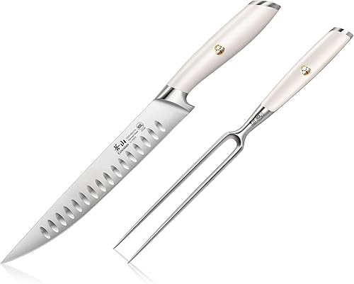 Cangshan L1 Series 1026962 - Juego de tallado de acero alemán forjado de 2 piezas, color blanco