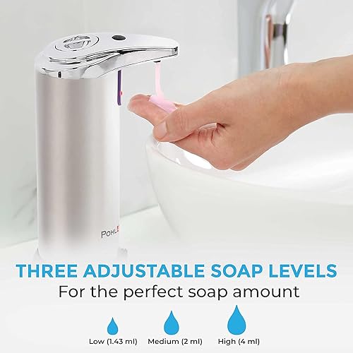 Miniatura 3 de POHL SCHMITT Dispensador de jabón automático de alta calidad, sin contacto, funciona con pilas, 3 niveles de ajuste, impermeable y a prueba de