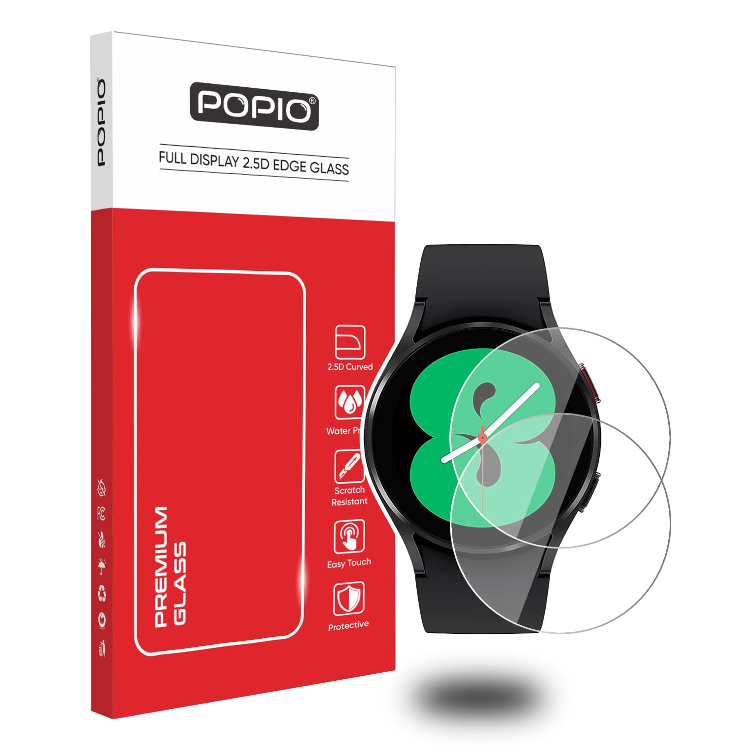 POPIO Military-Grade Gorilla Tempered Glass for Samsung Galaxy Watch 4/5 / 6/7 / 8 / Watch FE (For 40mm Watch Model, 40mm is not Glass size), Pack of 2