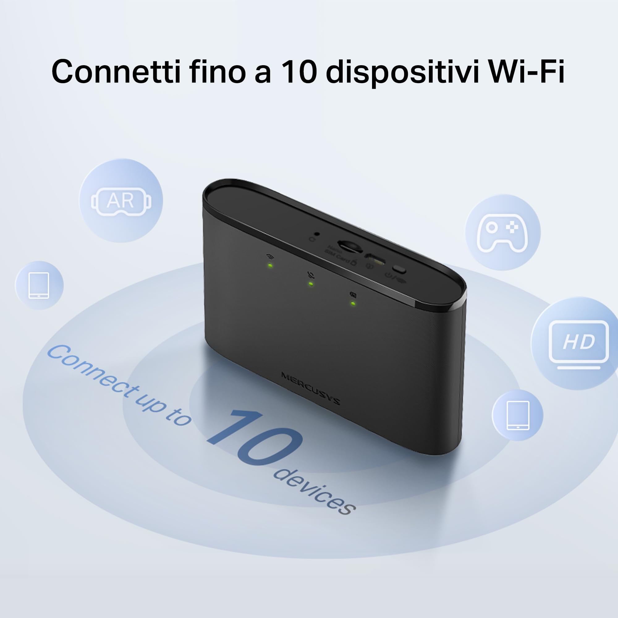 Mercusys TP-Link MT110 Mobile WiFi Router 4G LTE Cat4, WiFi Portatile con Sim, Velocit di Download 150Mbps, Batteria Ricaricabile, Plug&Play