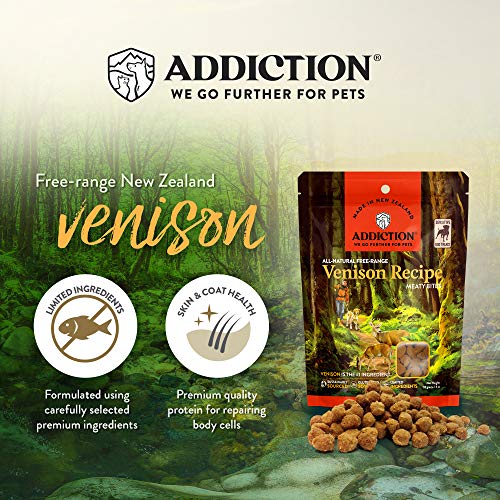 Addiction Venison Recipe Meaty Bites, All Natural Free Range Grain Free High Meat Dog Treats, 4 Oz. #TOP3