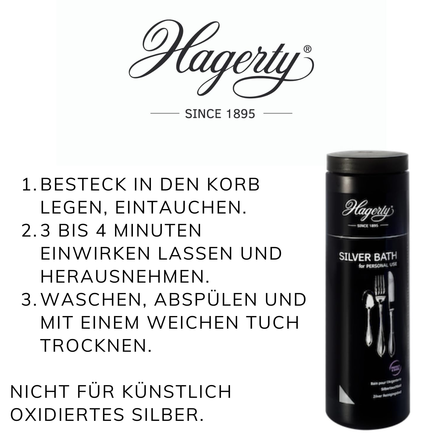 Hagerty Zestaw 2 srebrnych kąpieli do czyszczenia srebra z ochroną antyoksydacyjną 580 ml każdy | Skuteczny środek do czyszczenia naczyń ze srebra i metalu w kolorze srebrnym | Kąpiel czyszcząca