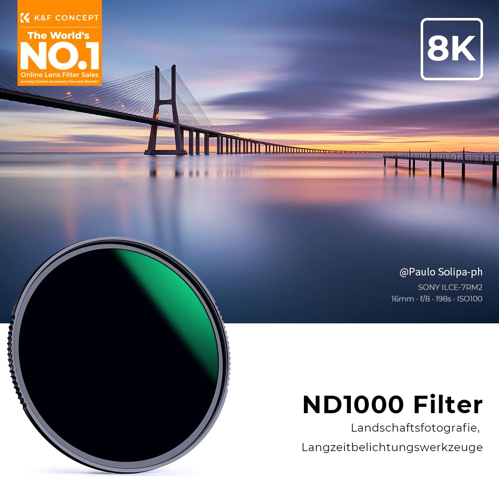 K&F CONCEPT Nano-X 77mm Graufilter ND1000 (10 Stop) ND Filter Slim Neutral Graufilter