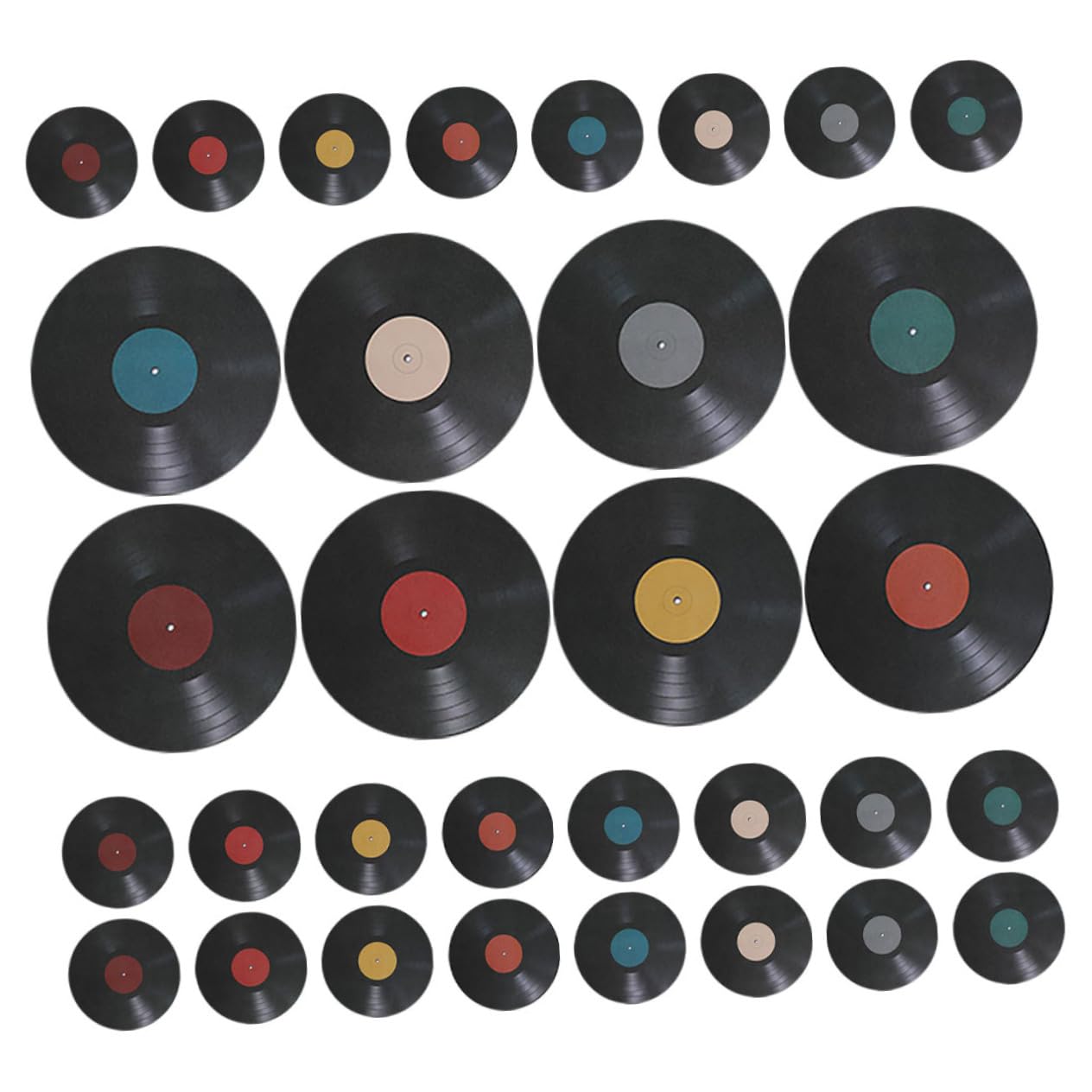 Décoration murale rétro : 32 disques vinyles et notes de musique pour café